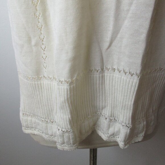 Eddie Bauer Sweater Vest Women's XL Pointelle White Silk Sleeveless Deep V-Neck - Picture 6 of 15